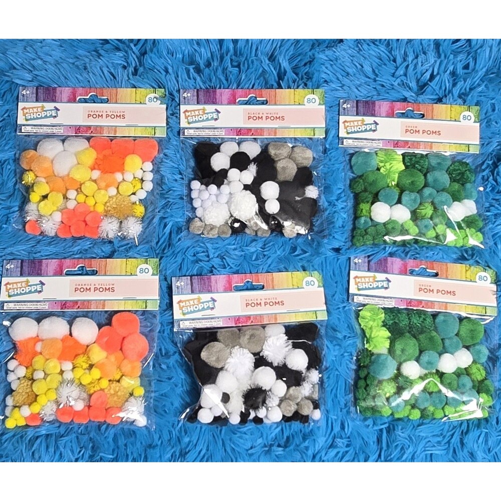 Pom Poms Fun Lot Bundle For Crafters 6 Packs Assorted
